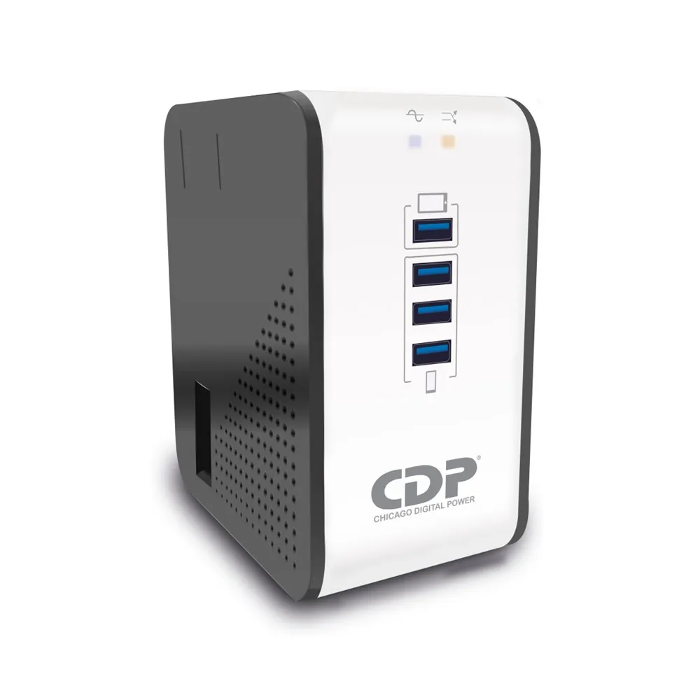 Regulador de voltaje CDP R2CU-AVR1008 en ángulo, panel frontal