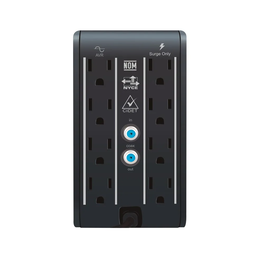 Regulador de voltaje CDP R2CU-AVR1008 panel trasero con tomas AVR y certificación CIDET