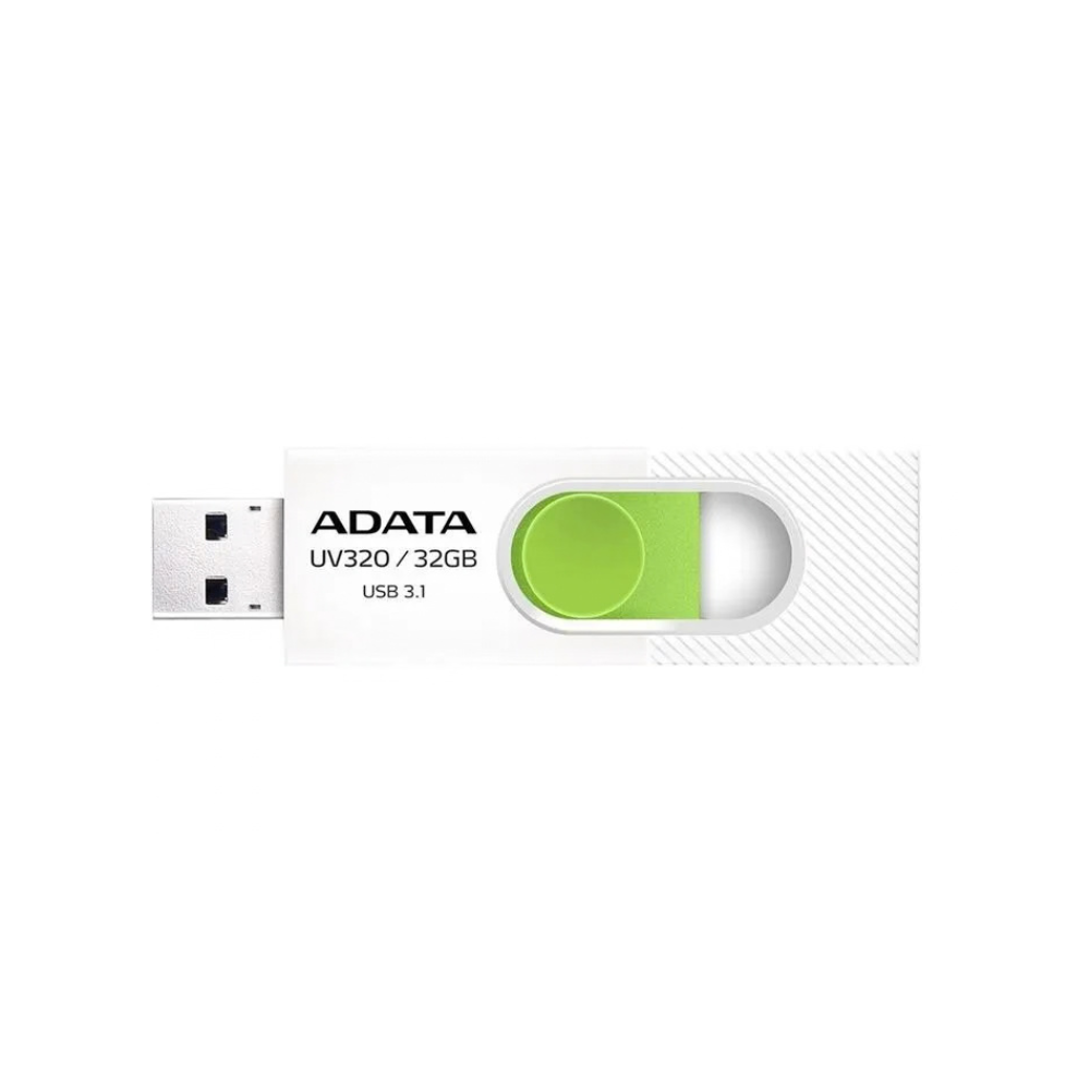 Memoria USB ADATA UV320 32GB blanca con verde, diseño retráctil Quick-Slide